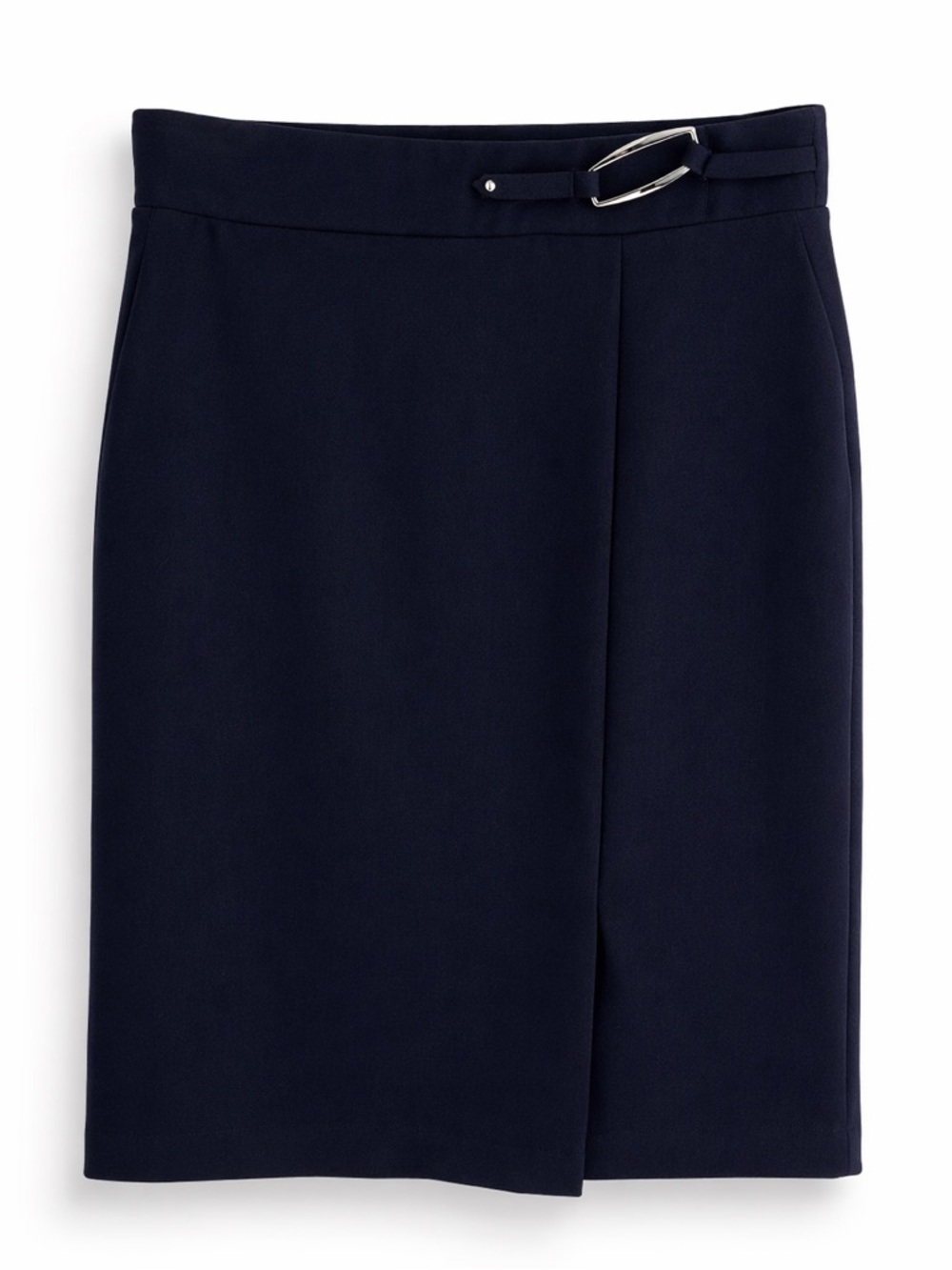 NYCC Pencil Skirt Size M High Waist Stretch Buckle Detail Navy Career